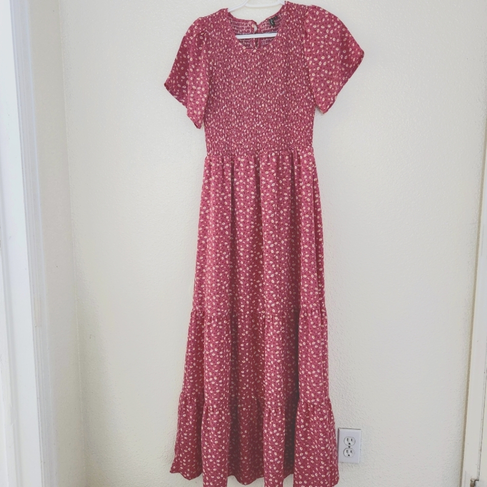 🔥Floral Tiered Maxi Dress Elastic Bodice Size Medium Regencycore⚘️HP⚘️